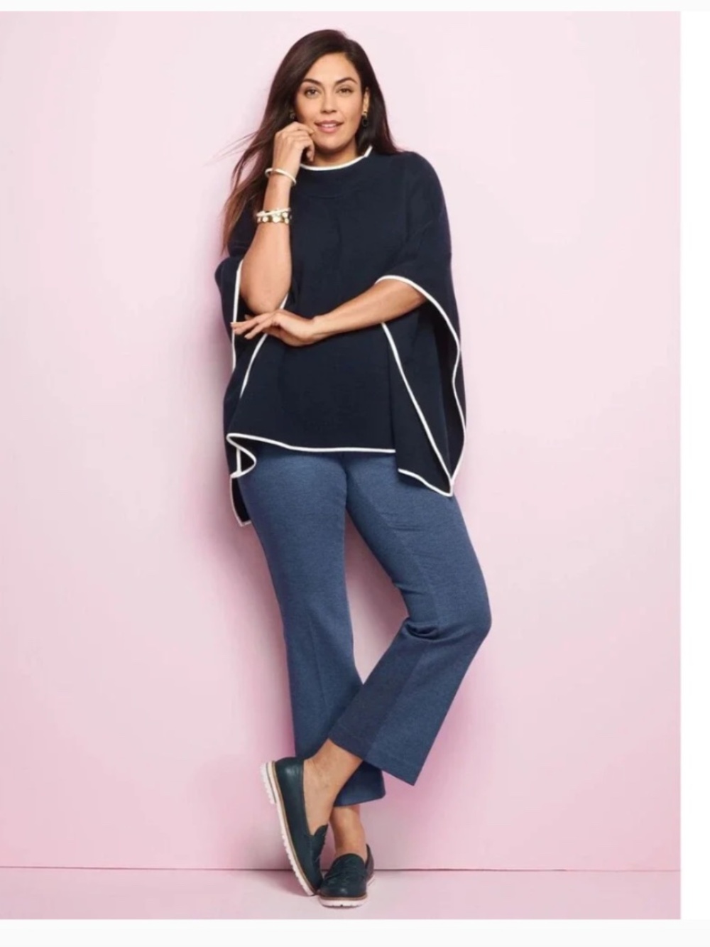 Talbots Pull-On Ponte Knit Cropped Flare Montauk Pant Denim Heather